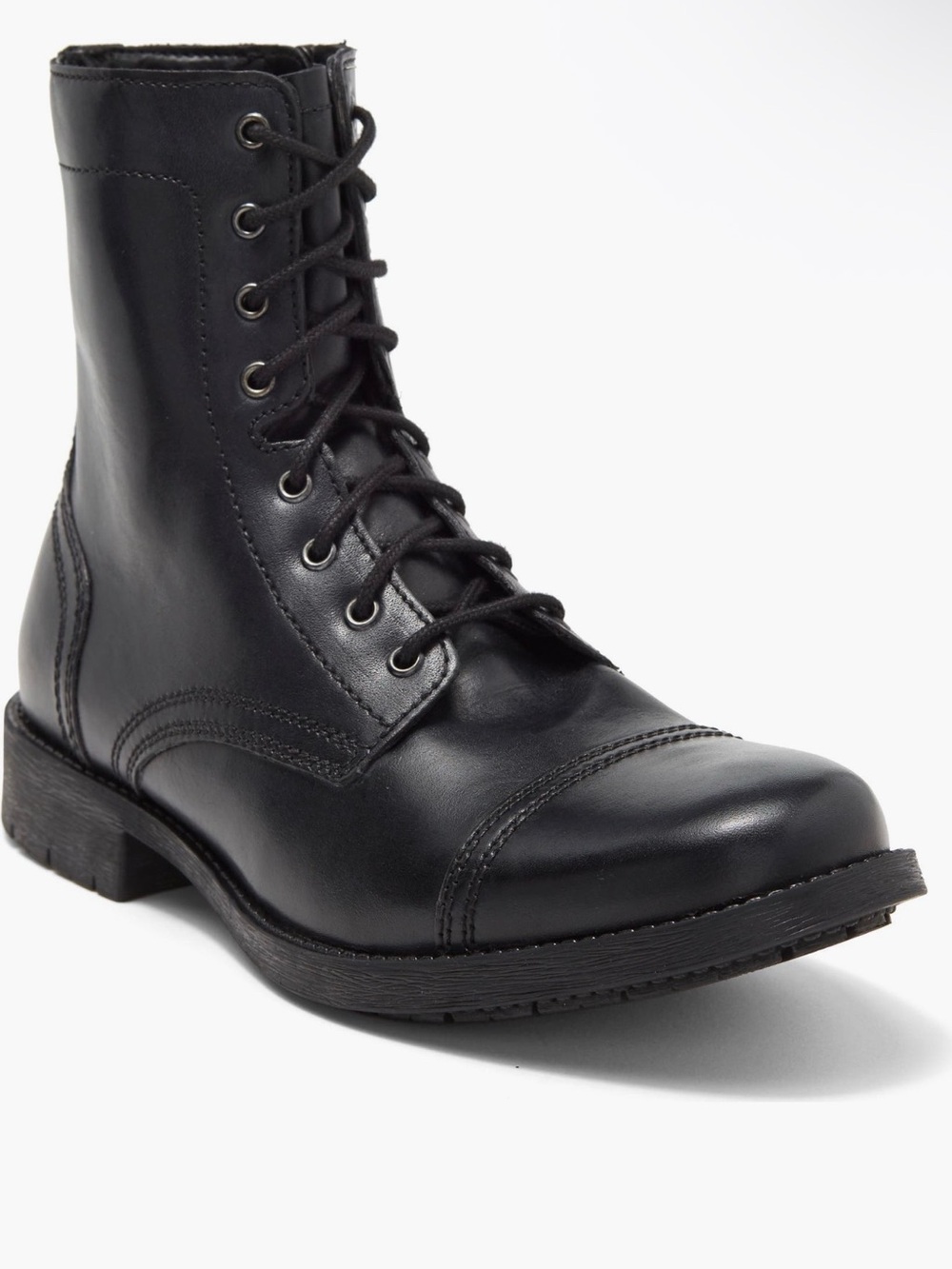 Steve Madden cap toe Black Leather Lace-Up Ankle Boots